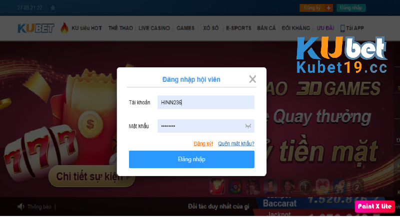 Đăng nhập vào Kubet chơi thành công